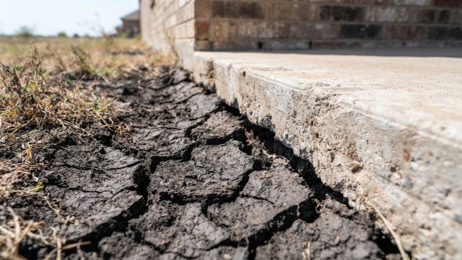 Dry expansive clay pulling away from a slab foundation in Denton, TX